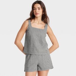 A New Day Gingham Linen Top and Shorts Set - Size Medium